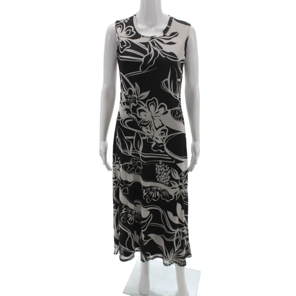Rachel Zoe Women Black Floral Maxi Dress Sleeveless Round Neck Size M